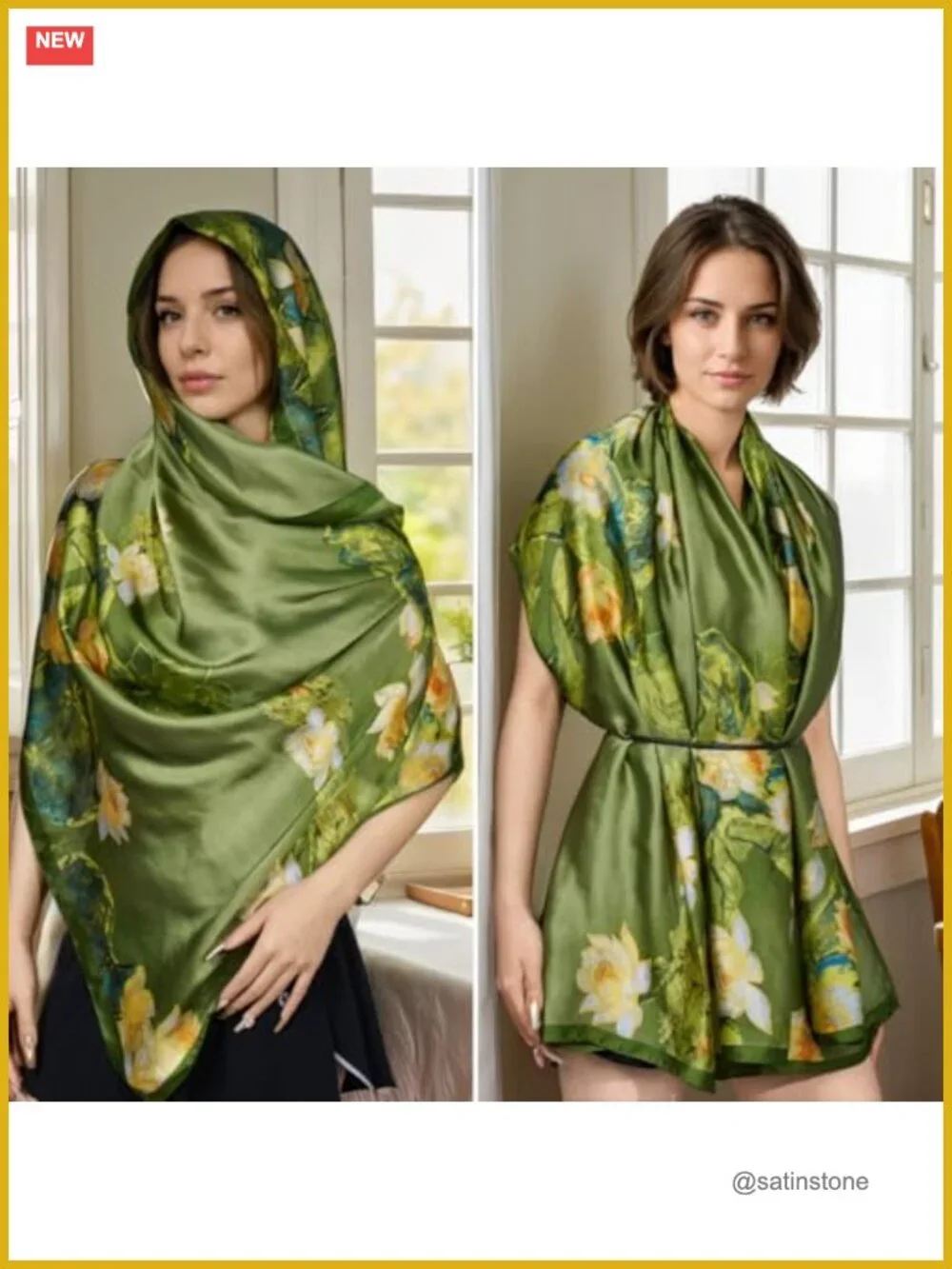 Satin Silk Feeling Floral Scarf Wrap Shawl Lightweight Women